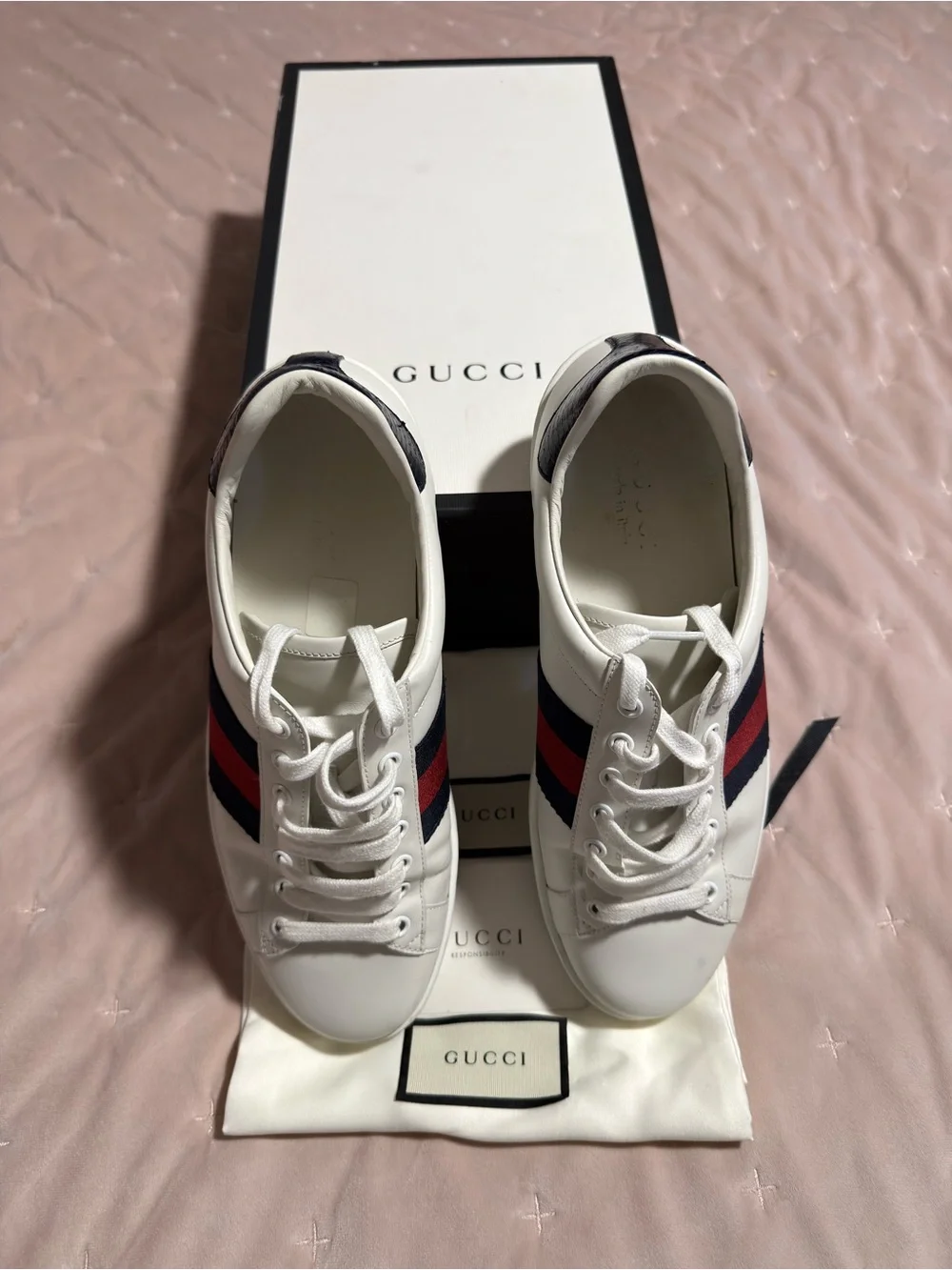 Gucci Ace Leather Web Stripe Sneakers – Men’s Size 7G (US 7) Authentic
